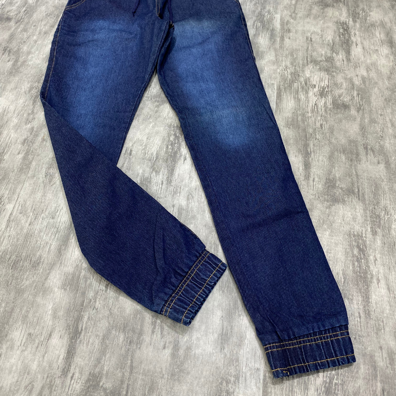 Calça Jogger Com Punho Jeans escuro