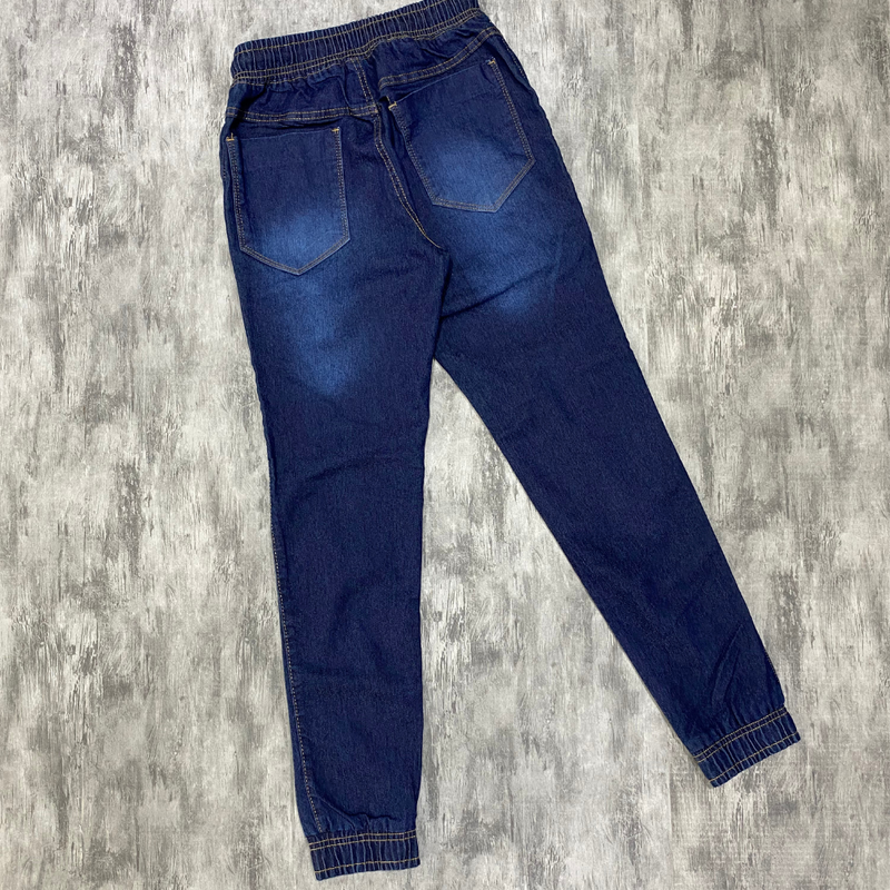 Calça Jogger Com Punho Jeans escuro