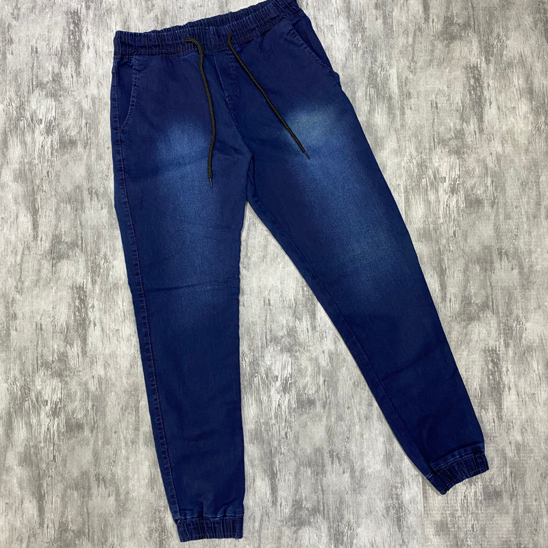 Calça Jogger Com Punho Jeans escuro