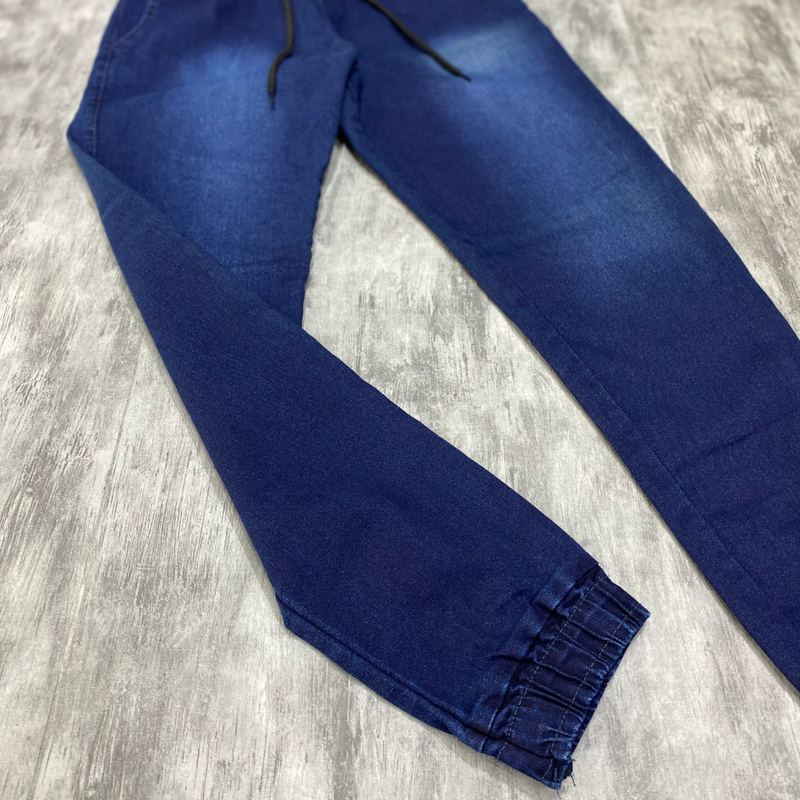 Calça Jogger Com Punho Jeans escuro