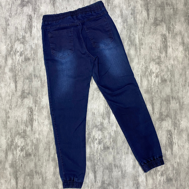 Calça Jogger Com Punho Jeans escuro