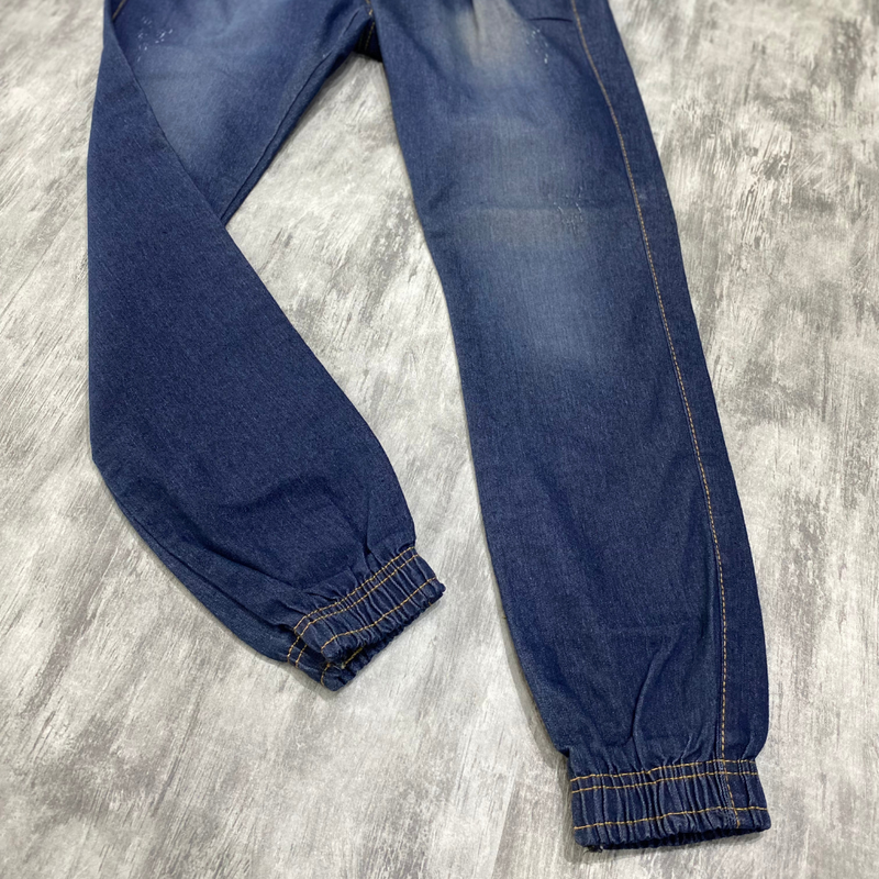 Calça Jogger Com Punho Jeans escuro