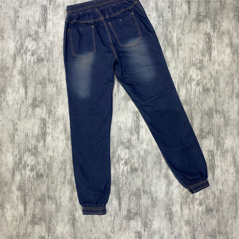 Calça Jogger Com Punho Jeans escuro