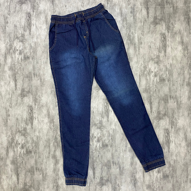 Calça Jogger Com Punho Jeans escuro